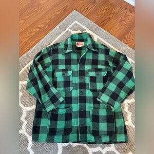 Regent Vintage Wool Green and Black Buffalo Plaid Button Jacket size large